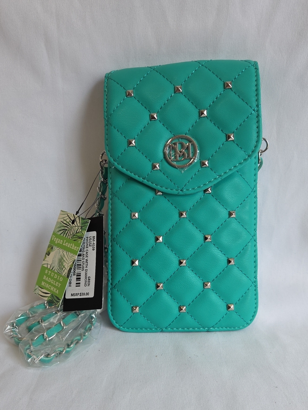 Badgley Mischka Turquoise Quilted Studded Crossbody Phone Pouch
